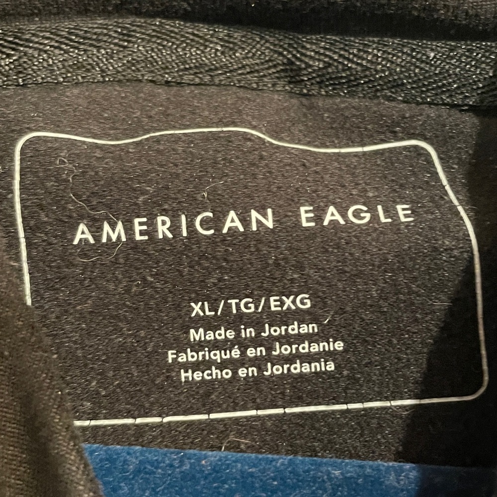 American Eagle Size XL Black Hoodie Warm Poly/Elastane Gray Accents on Sleeves - Picture 8 of 9